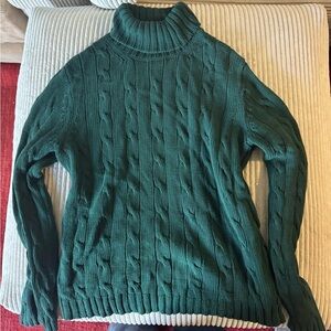 100% cotton Eddie Bauer Forest Green Cable Turtleneck Sweater